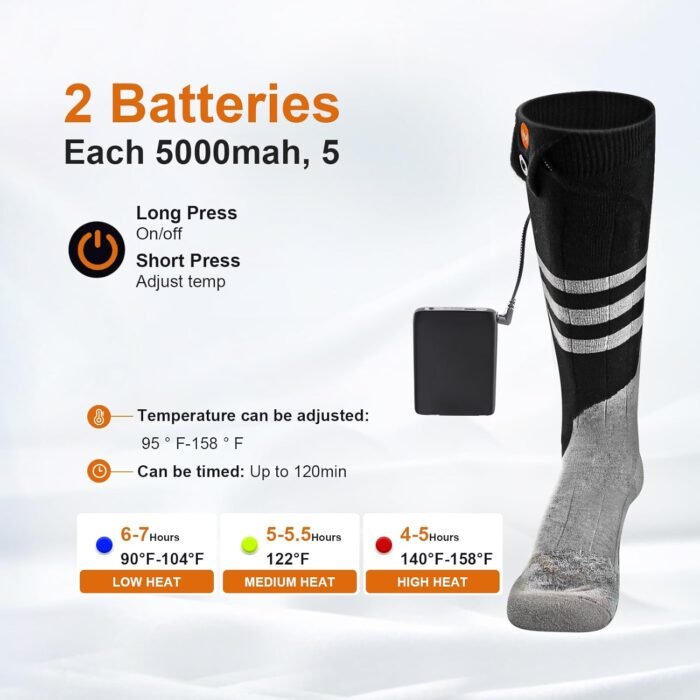 Heated Socks for Men Women, MewaMaA Battery Heated Socks Rechargeable Washable, Electric Socks Foot Warmer for Hiking Biking Camping Skiing Hunting Outdoor Work, Heating Socks Warm Socks - Image 2