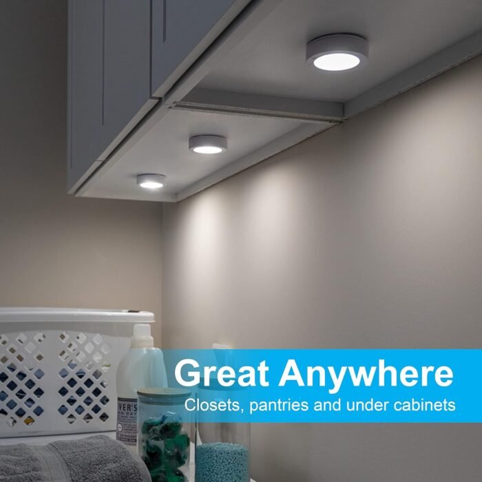 GE Wireless LED Puck Lights, Battery Operated, 20 Lumens, Touch Light, Tap Light, Stick On Lights, Under Cabinet Lighting, Ideal for Kitchen Cabinets, Closets, Garage, 6 Pack, 45994 - Image 6