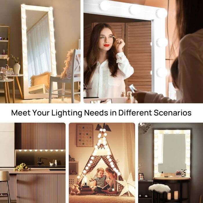 LED Vanity Lights For Mirror, Consciot Hollywood Style Lights With 14 Dimmable Bulbs, Adjustable Color & Brightness, USB Cable, Mirror Lights Stick on for Makeup Table Dressing Room Mirror,White - Image 7