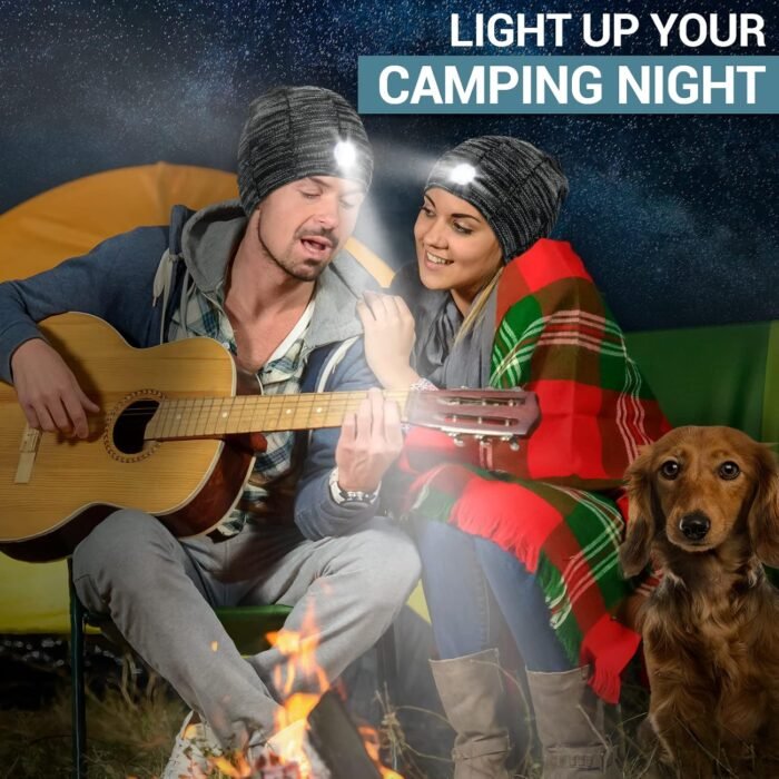 Gifts for Men Beanie Hat with Light - Christmas Stocking Stuffers for Adults Men Dad Birthday Gifts for Men Women Husband Teens Him Rechargeable Flashlight LED Headlamp Cap Winter Lighted Headlight - Image 4