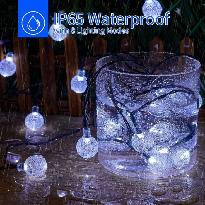 Brightown 2-Pack 120 LED 72 FT Solar String Lights Outdoor, Crystal Globe Lights with 8 Lighting Modes, Waterproof Solar Powered Patio Lights for Garden Yard Porch Wedding Party Decor (Pure White) - Image 3