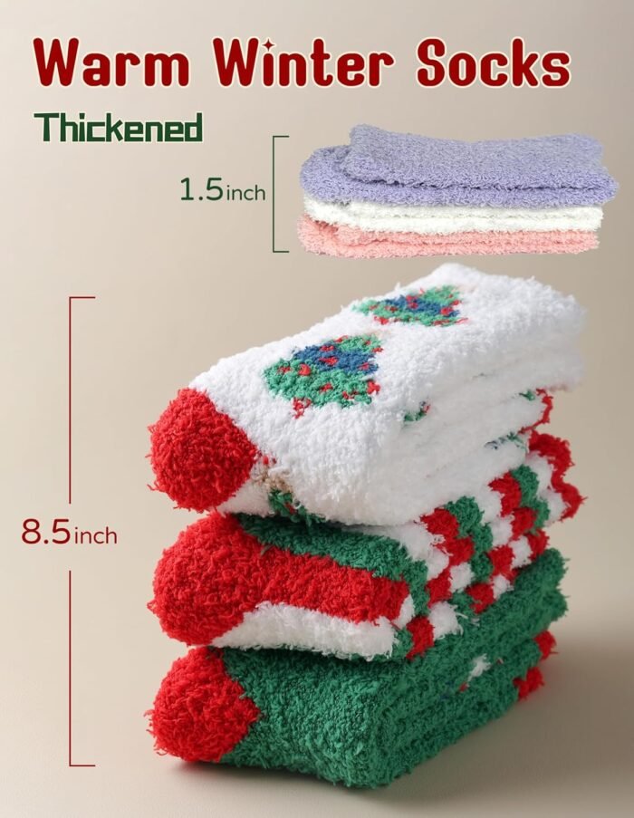 Super Thick Christmas Fuzzy Socks for Women Girls Men Christmas Gifts Stocking Stuffers Fluffy Cozy Aloe Socks Thermal Winter Warm Funny Crazy Cute Holiday Slipper Socks - Image 2