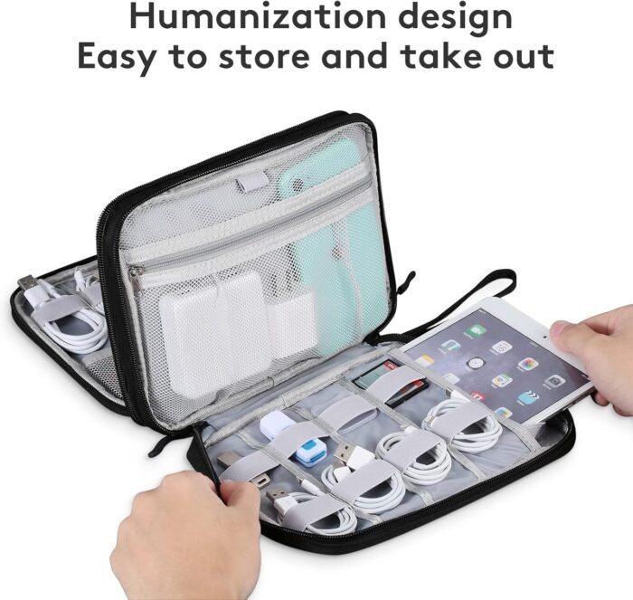 DDgro Travel Electronics Organizer Pouch Bag for Tech Gadgets & Airplane Accessories, for Cables/Cords & Chargers/iPad Mini (Large, Black) - Image 5