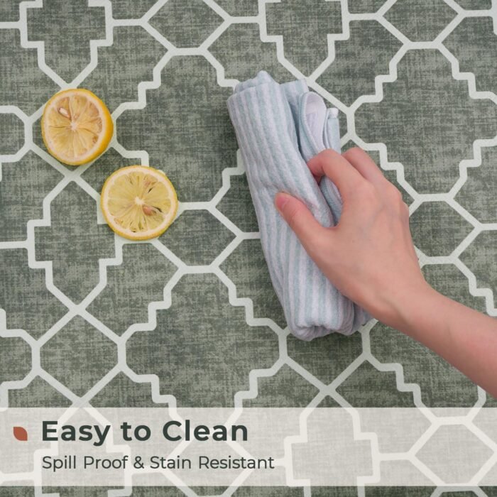 FRESHMINT Kitchen Mat Set of 2, Anti-Fatigue Cushioned Kitchen Mats for Floor, Waterproof Non Slip Comfort Standing Mat, Boho Kitchen Rug for Kitchen Decor, Sink, Office, 17"x30"+17"x47", Sage Green - Image 4