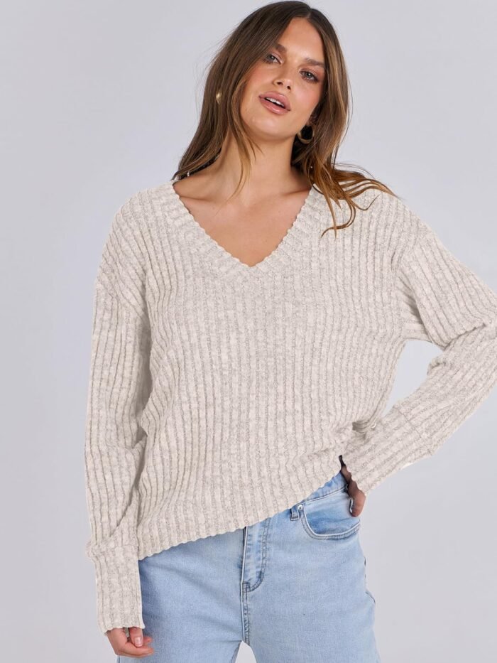ANRABESS Long Sleeve Shirts for Women V Neck Casual Fall Tops Loose Fit Lightweight Sweaters Tunic Fashion 2024 Clothes - Image 2