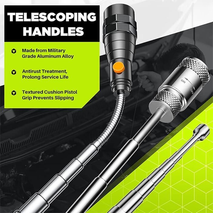 Telescoping Magnetic Pickup Tool Set-Extendable Magnet Flashlight with Inspection Mirror, Birthday Gifts for Men or Women, Boyfriend, Him, Husband, Father, Handyman, Mechanic - Image 2