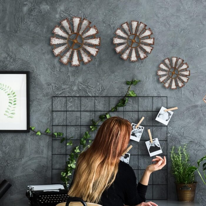 Yookeer 3 Pcs Wood Windmill Wall Decor Farmhouse Wall Decor Hanging Decoration Wooden Windmill Kitchen Decor Rustic Wall Decor Living Room Sculpture Art for Bedroom Nursery Home Decor(Farmhouse) - Image 7