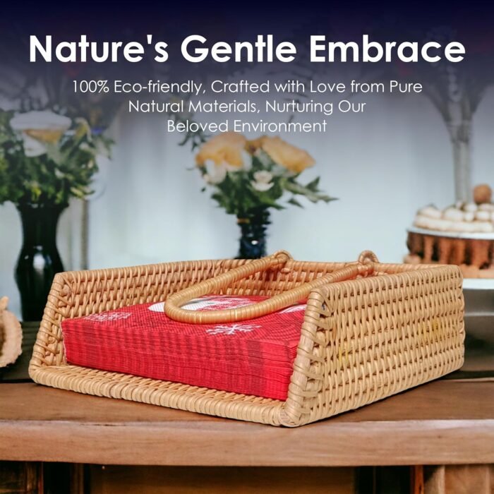 Rattan Napkin Holder, Handcrafted Flat Napkin Holder Basket, Napkin Holder For Kitchen Tables, Indoor And Outdoor, Picnic, Restaurants, Cafe, Home Decor, Napkin Size 7x7in (Elite Pattern) - Image 5