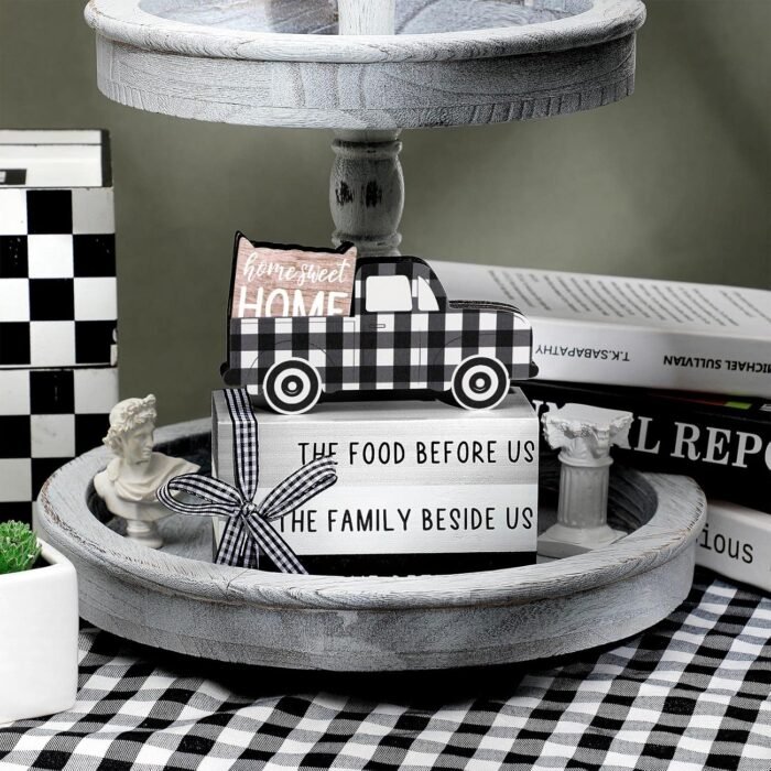 Farmhouse Tiered Tray Decor Wooden Home Sweet Home Truck Tiered Tray Decor Shelf Decorations Black and White Wooden Book Decor Rustic Truck Decor Sign for Window Shelf Desk and Home Decoration - Image 4