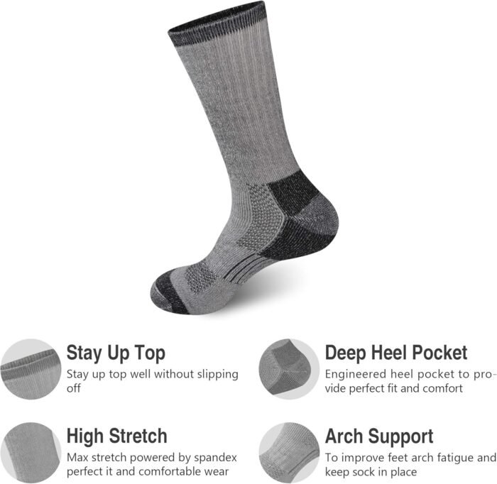 GKX Men's Merino Wool Moisture Wicking Outdoor Hiking Heavy Duty Work Cushion Crew Socks - Image 3