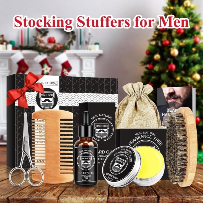 MALE GOD Gifts for Men, Beard Kit with Beard Oil, Balm, Comb, Brush, Scissors, Beauty Gift Sets for Him, Birthday & Christmas, Stocking Stuffers for Adults Men, Boyfriend, Husband, Son, Friend, Dad - Image 6