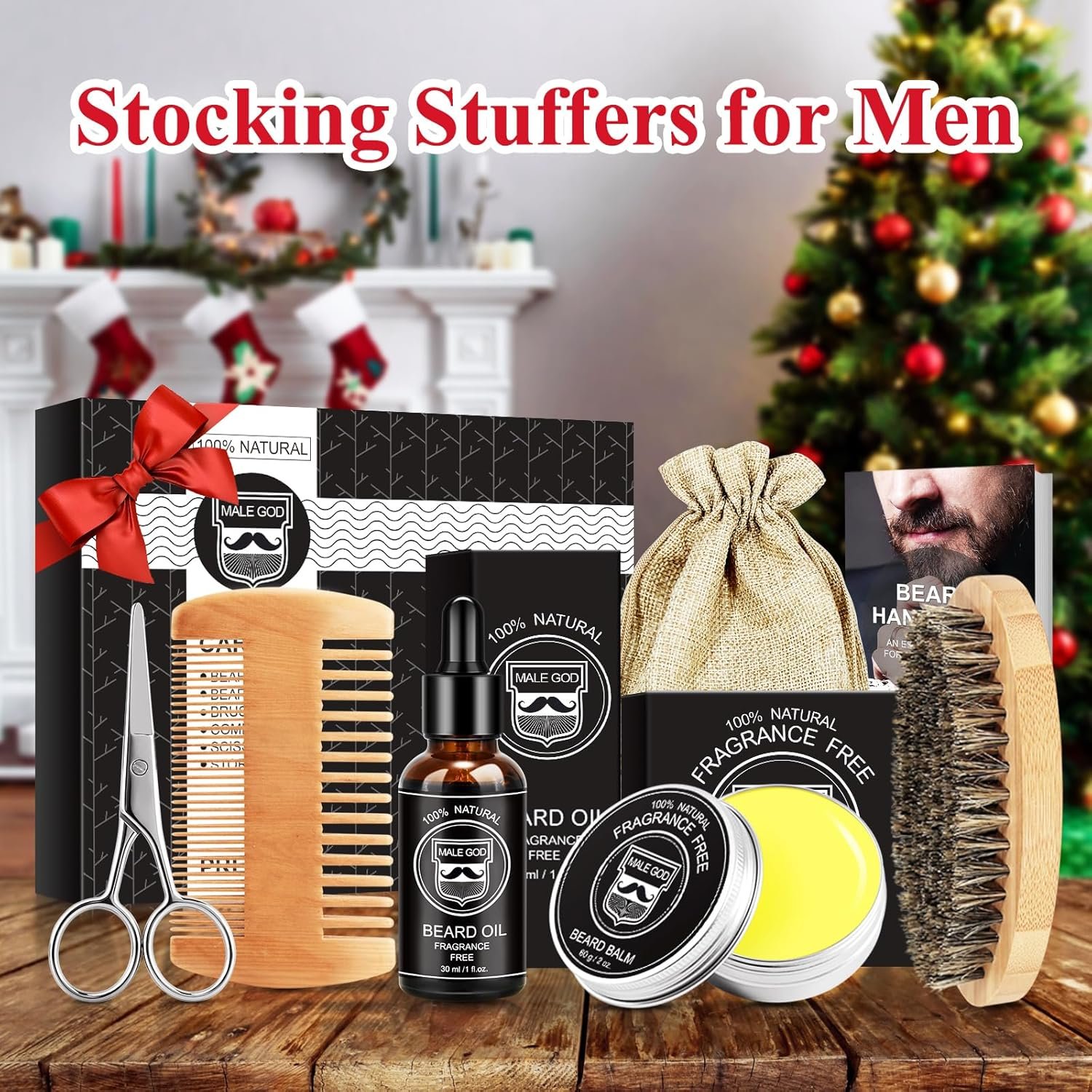 MALE GOD Gifts for Men, Beard Kit with Beard Oil, Balm, Comb, Brush, Scissors, Beauty Gift Sets for Him, Birthday & Christmas, Stocking Stuffers for Adults Men, Boyfriend, Husband, Son, Friend, Dad - Image 6
