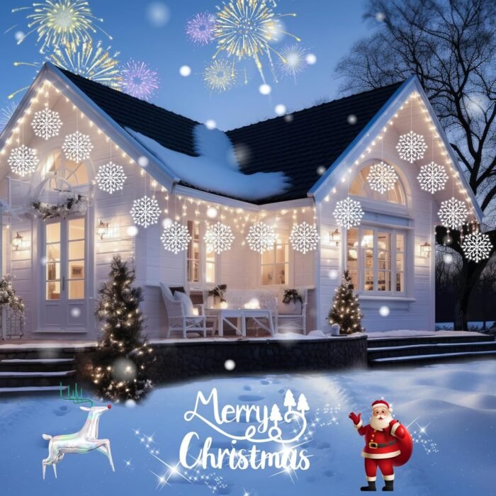 Christmas Snowflake Icicle Lights Outdoor - Plug-in 10.5ft 5 Drops 240LED Snowflake Window Lights with 8 Modes, Hanging Lights for Indoor Outdoor Porch Eaves Rooftops Pergola Canopy Christmas Decor - Image 2