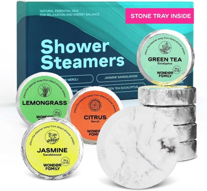 Shower Steamers Aromatherapy + Stone Tray - 8 Pack Shower Bombs for Women & Men - Shower Essentials for Women - SPA Gifts for Women with Green Tea Eucalyptus for Shower - Shower Tablets Aromatherapy - Image 9