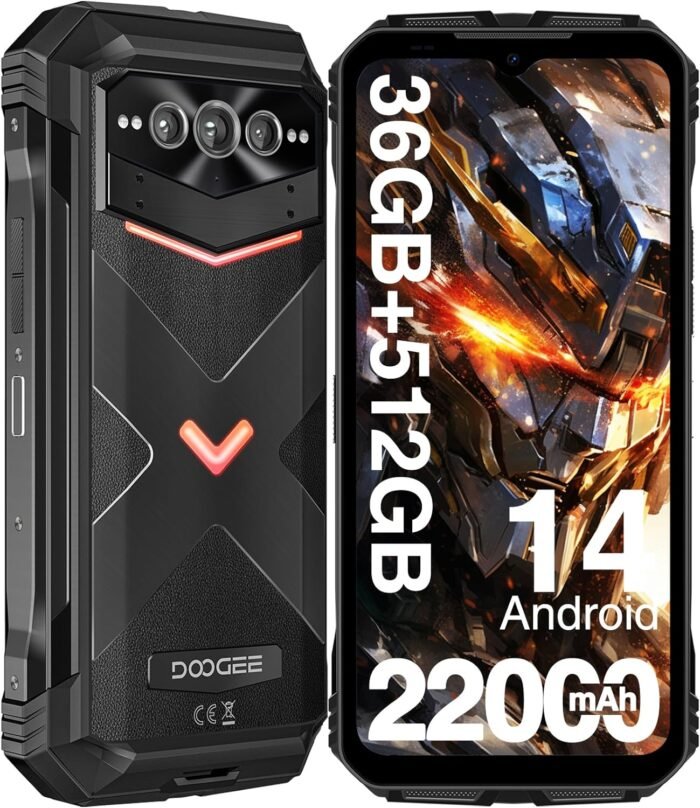 DOOGEE V MAX Plus(2024) 5G Rugged Smartphone,22000mAh 36GB+512GB,200MP+32MP+20MP Night Vision Rugged Cell Phone,Android 14 Rugged Phone,6.58" FHD+120Hz IPS Screen,IP68/IP69K Waterproof Phone,NFC/OTG