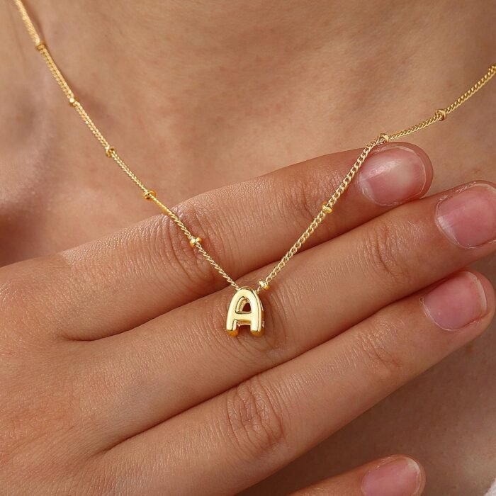 Turandoss Personalized Bubble Letter Necklace - Layered Gold Initial Tiny Small Pendent Necklaces for Women, Dainty Gold Initial Choker Paperclip Chain Necklace Gold Jewelry for Women Gifts - Image 5