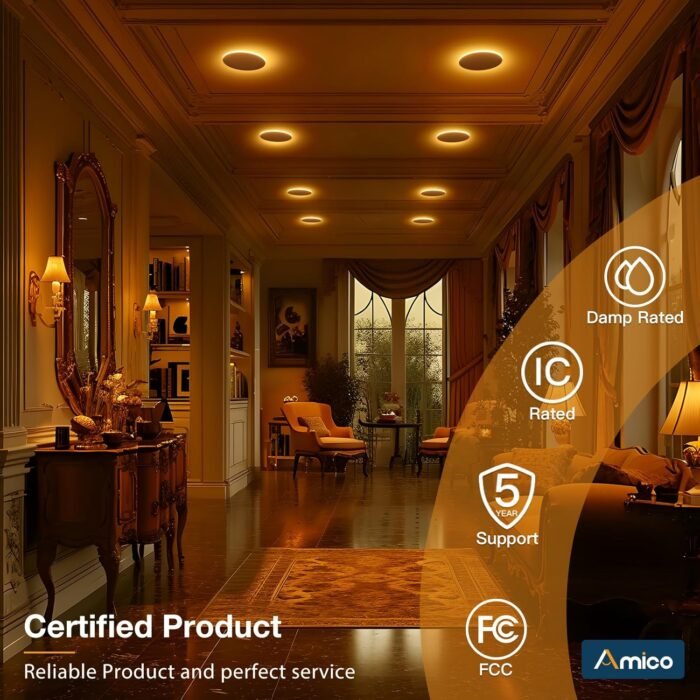 Amico 12 Pack 6 Inch 5CCT LED Recessed Ceiling Light with Night Light, 2700K/3000K/3500K/4000K/5000K Selectable Ultra-Thin Lighting, 12W=110W, 1100LM, Dimmable Canless Wafer Downlight ETL&FCC - Image 7