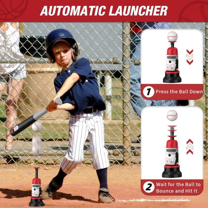 4 in 1 Kids Basketball Hoop and Tball Set for Toddlers 3-5, Adjustable Hanging Tee Ball Stand with Automatic Pitching Machine, Indoor Outdoor Sport Toys Christmas Birthday Gifts for Boys Girls - Image 4