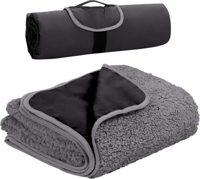 Tirrinia Camping Waterproof Outdoors Blanket,Sherpa Fleece Warm Windproof Soccer Stadium Blanket for Car Football Beach Concerts,51''X 59''