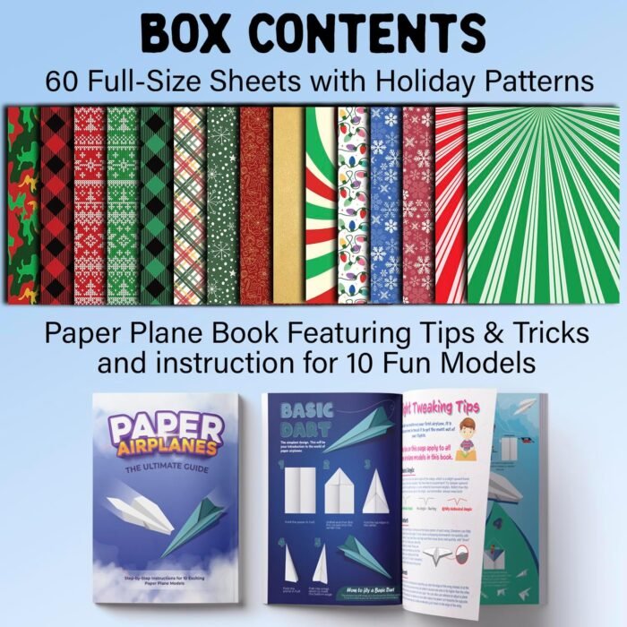 Paper Airplane Kit, Christmas Stocking Stuffers for Kids, Toys for Ages 8-13 Instruction Book, 60 Holiday Sheets, Christmas Gift Box, Stocking Stuffers Ideas for Boys 8-12 Christmas Crafts 2024 - Image 2