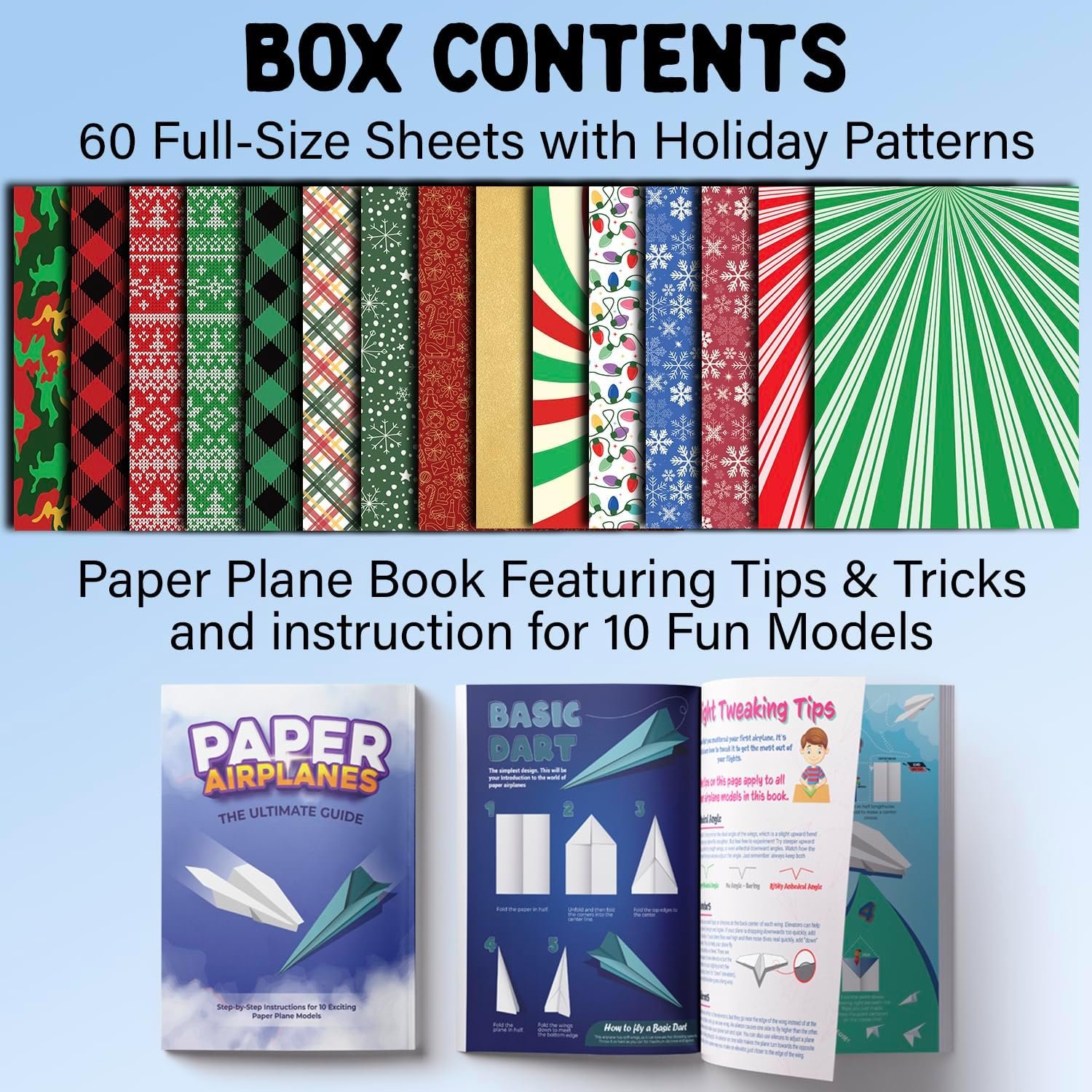 Paper Airplane Kit, Christmas Stocking Stuffers for Kids, Toys for Ages 8-13 Instruction Book, 60 Holiday Sheets, Christmas Gift Box, Stocking Stuffers Ideas for Boys 8-12 Christmas Crafts 2024 - Image 2