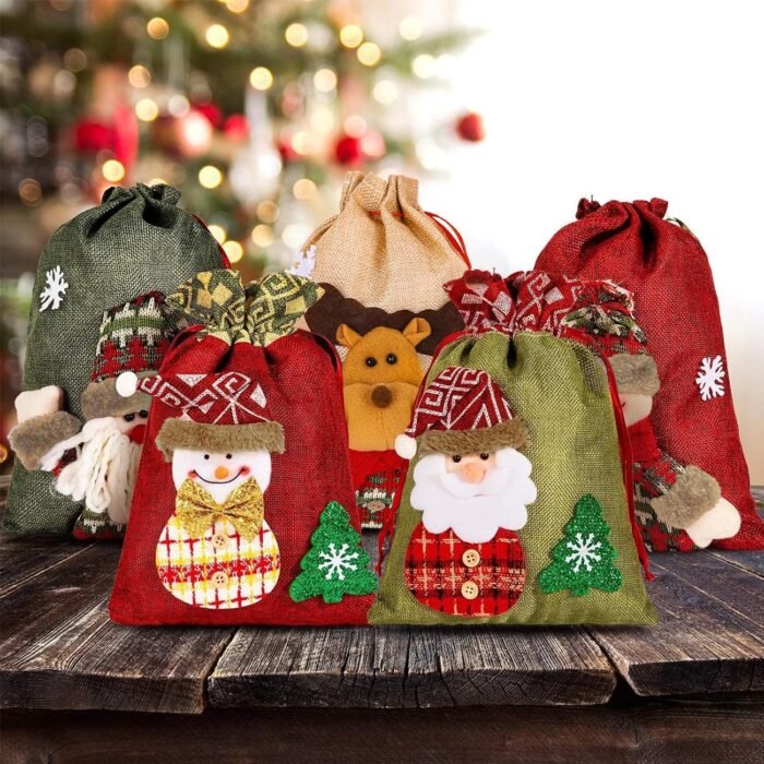 Whaline Drawstring Christmas Doll Bags, 3D Xmas Gift Bags, Christmas Wrapping Bags, Xmas Goodie Bags, Snowman Red Treat Pouch Bags, Sack Stockings, Party Favor Bags, 8 x 11in, 8 x 12in (5 Pack) - Image 3