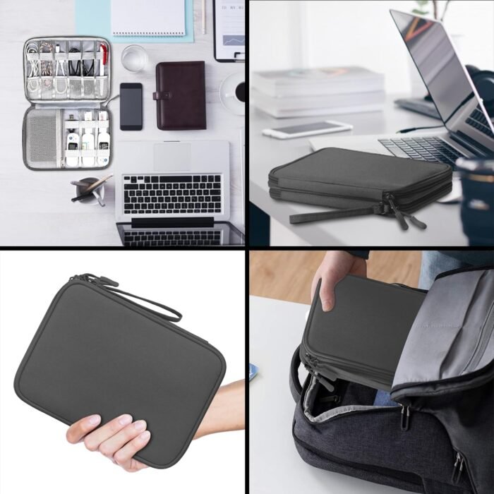 Arae Electronic Organizer, Travel Cable Organizer, Double Layers Portable Waterproof Pouch, Electronic Accessories Storage Case for Cable, Cord, Charger, Phone, Earphone (Dark Gray, L) - Image 6