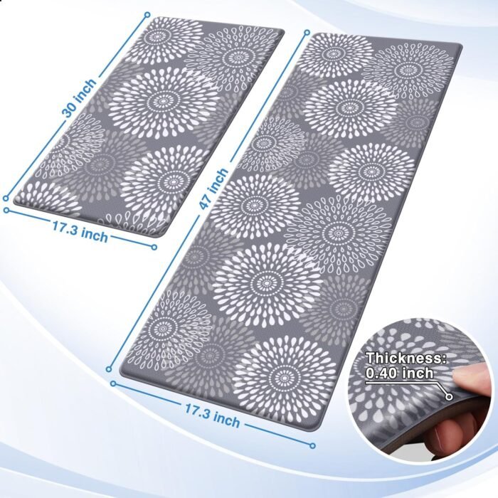 LuxStep Kitchen Mats for Floor,Cushioned Rug Anti-Fatigue Mats for Kitchen Decor Accessories,Waterproof Non-Slip Mats and Rugs Set for Office,Floor,Laundry 17.3"×30"+17.3"×47",Grey - Image 2