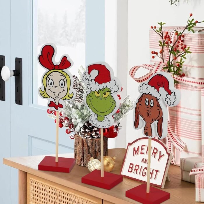Christmas Decorations, Set of 3 Christmas Pedestal Tabletop Decorations, Rustic Christmas Table Centerpiece for Home Kitchen Decor - Image 6