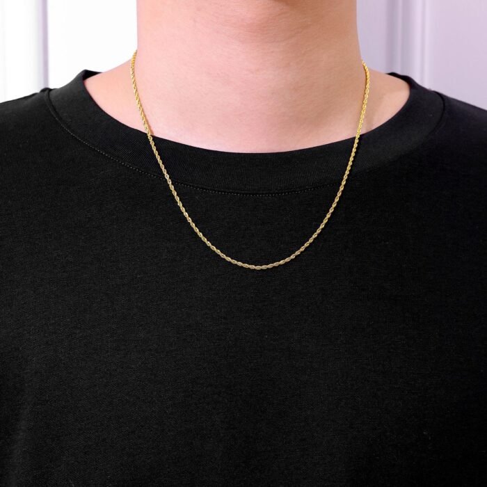 Fiusem Gold Plated Rope Chain for Men, 18K Gold Plated Mens Chain Necklace, Stainless Steel Chain Necklacefor Men and Women - Image 7