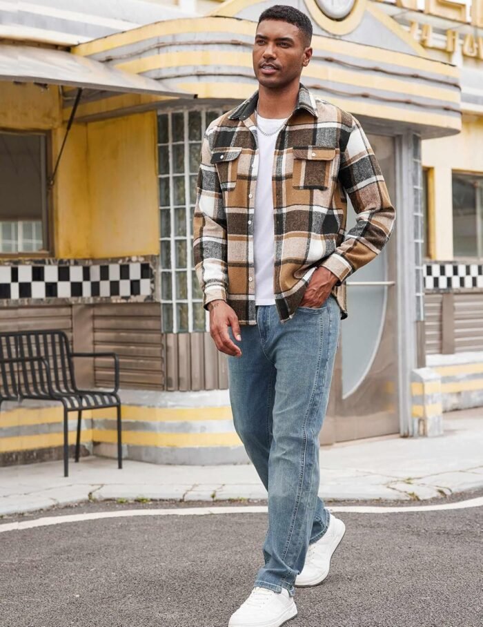 COOFANDY Men's Flannel Shirts Long Sleeve Cotton Plaid Shirt Jacket Casual Button Down Shirt with Pockets - Image 4