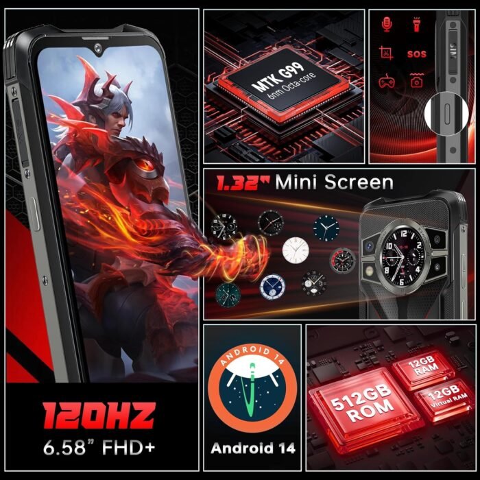 CUBOT King Kong 9 Rugged Phone Unlocked Android 14-24GB RAM+512GB ROM Cell Phone, 10600mAh(33W) Battery, 100MP Camera Smartphone, 6.58''FHD+120Hz Dual Screen, G99/4G Dual SIM/IP68/IP69K/NFC/GPS - Image 7