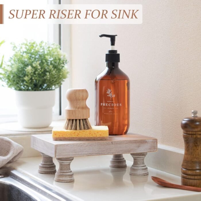 EOSAHR Farmhouse Riser for Room Decor : Decorative Pedestal Stand For Display Your Home Decorations and Uniquely Soap Stand - Rustic Bathroom Counter Tray and Kitchen Decor (Natural Wood) - Image 2