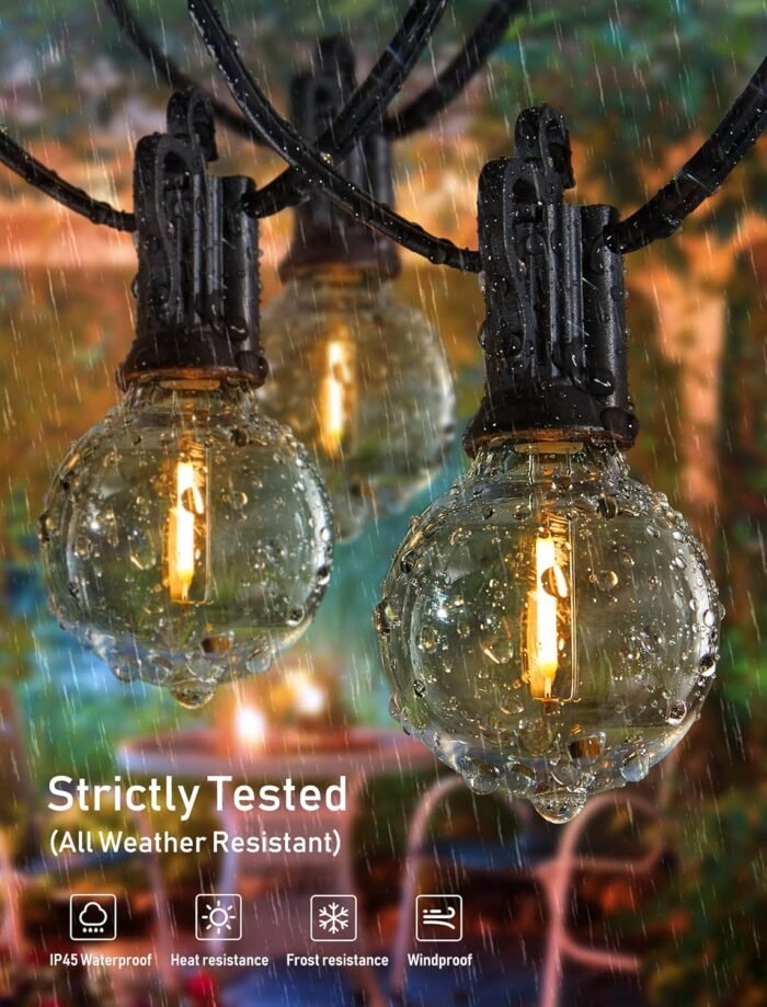 Brightown 58FT Solar String Lights Outdoor with Remote Cable Ties and Hooks, Commercial Grade Patio Lights with 26 LED Shatterproof Bulbs, 3 Light Modes Hanging Light for Backyard Party Decor - Image 7