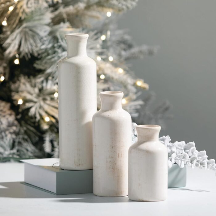 Sullivans White Ceramic Vase Set, Farmhouse Decor, Home Decorative Vase, Vases For Your Kitchen, Bedroom, Office, Living Room, Bathroom, & Shelf Centerpiece Table Decorations (CM2333) - Image 4
