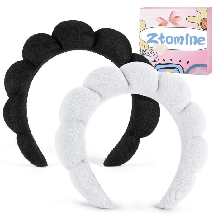 Spa Headbands, Set of 2 - Terry Cloth Headband for Washing Face or Facial, Puffy Makeup Headbands for Face Washing, Mask, Skin Treatment - 1 White & 1 Black - Image 7