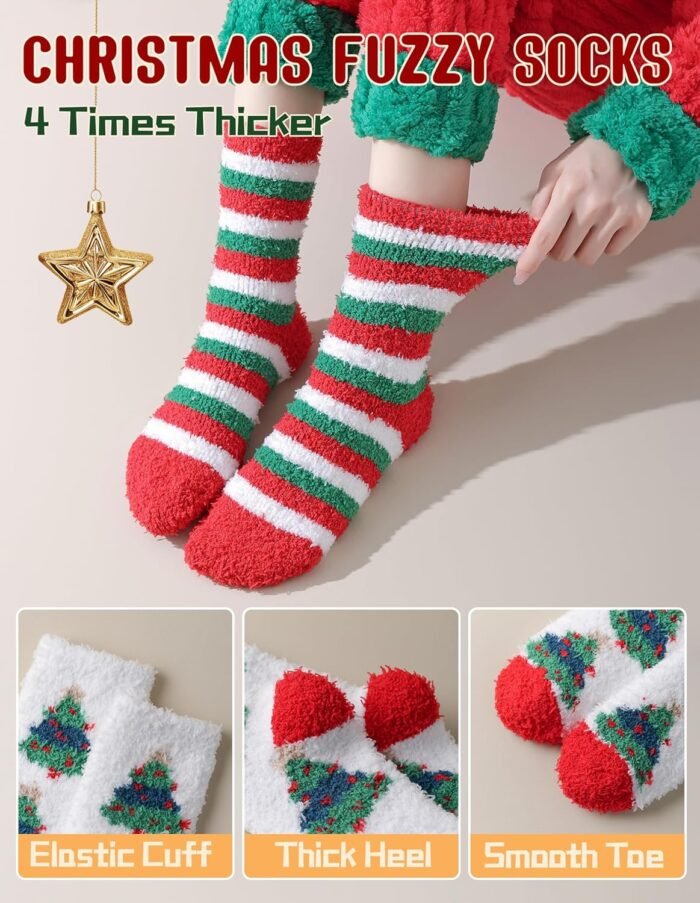 Super Thick Christmas Fuzzy Socks for Women Girls Men Christmas Gifts Stocking Stuffers Fluffy Cozy Aloe Socks Thermal Winter Warm Funny Crazy Cute Holiday Slipper Socks - Image 4