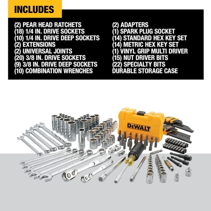 DEWALT Mechanics Tools Kit and Socket Set, 142-Piece, 1/4 & 3/8" Drive, MM/SAE (DWMT73802) - Image 3
