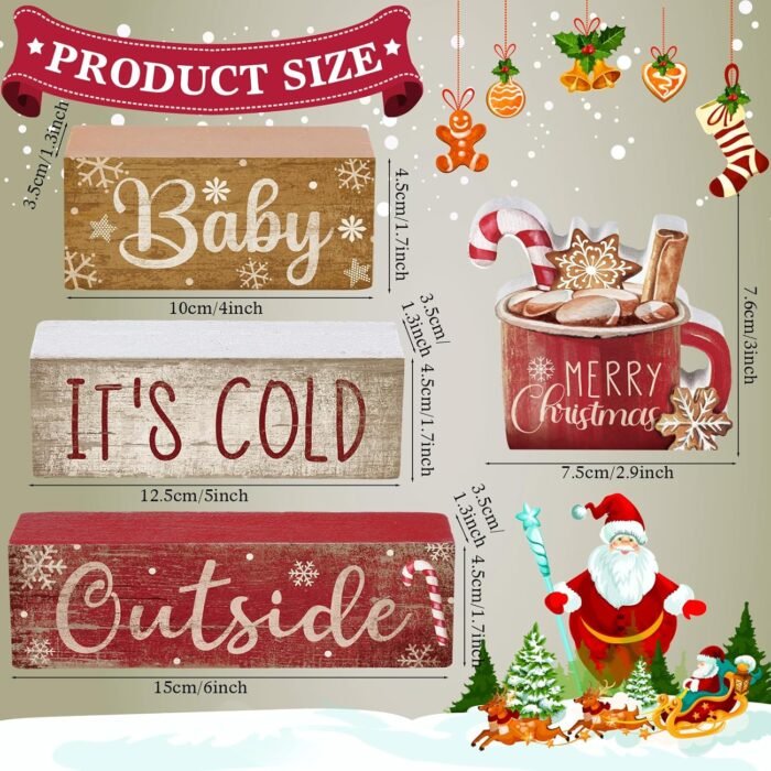 4 Pcs Wooden Christmas Tabletop Decor Christmas Cocoa Tiered Tray Decor Rustic Wood Hot Cocoa Block Sign Gift Merry Christmas Centerpiece Farmhouse Christmas Table Decor (Cocoa) - Image 2