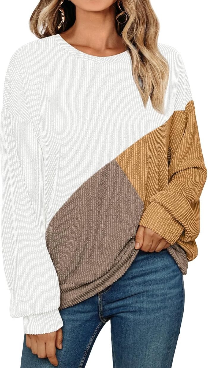 AUTOMET Womens Color Block Long Sleeve Top Crewneck Shirt 2024