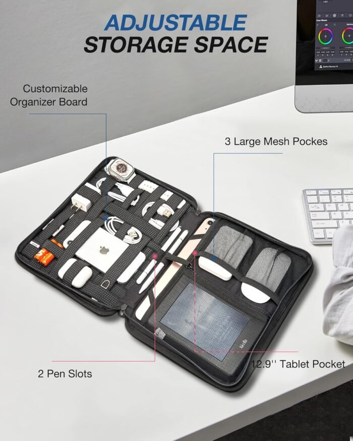 BAGSMART Electronics Organizer,Travel Cable Organizer Storage Bag,Water Resistant Peak Design Tech Pouch for Men 12.9'' Tablet, Electronic Accessories Case for Charging Cable,Power Bank,Earphone, Grey - Image 7