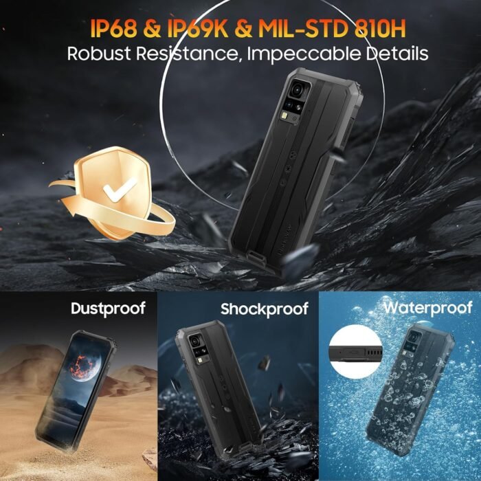 Blackview Rugged Phones Unlocked, 2024 BV4800 Rugged Smartphone, 6GB+64GB/SD 2TB, Android 13, 5180mAh, 6.56''HD+, IP69K Waterproof Smart Phone, Fingerprint Unlock, 4G, NFC, 3 Card Slots, Glove Mode - Image 4