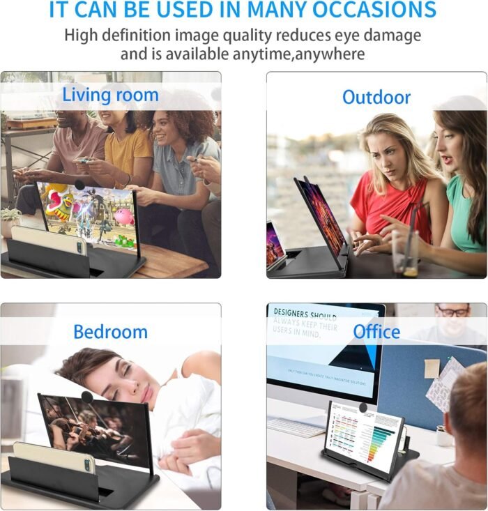 14 inch Screen Magnifier for Cell phone 3D Magnifier Screen Enlarger for Movies,Videos,Reading,Gaming-Screen Amplifie with Foldable Phone Stand Holder.Compatible with All Smartphones -Black - Image 7