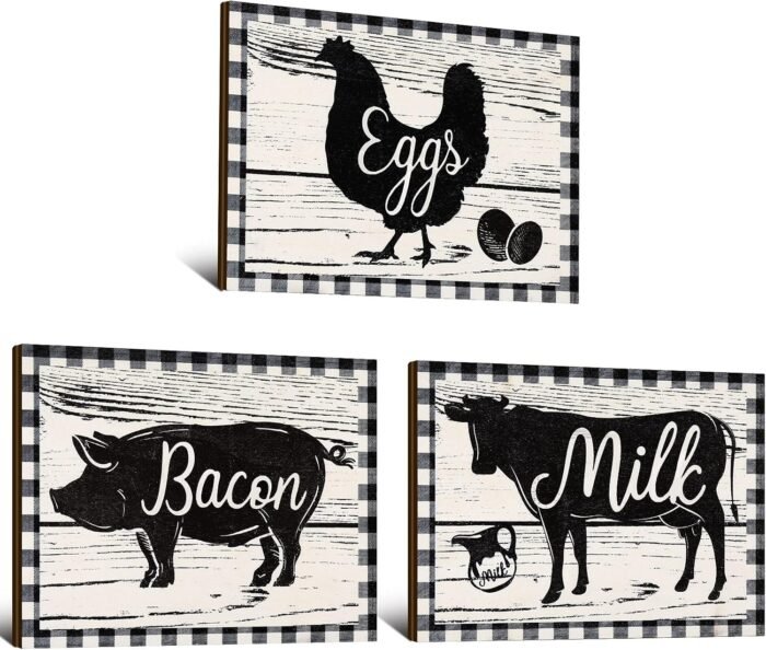 Jetec 3 Pieces Farmhouse Kitchen Signs Cow Rooster and Pig Decors 7.9 x 5.9 Inch Rustic Wooden Signs Country Wall Decorations for Kitchen Wall Decor and Home Decor