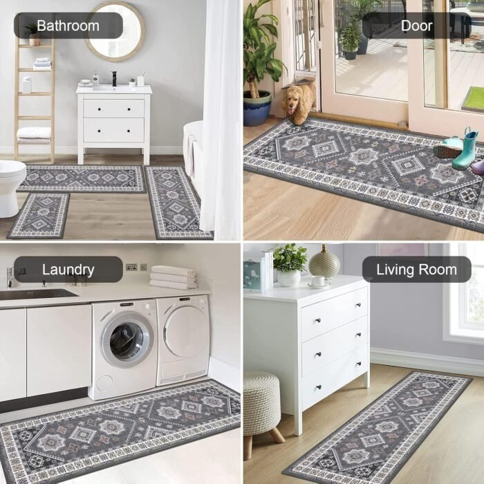 HEBE Boho Kitchen Rug Sets 3 Piece with Runner Non Slip Kitchen Rugs and Mats Washable Kitchen Mats for Floor Thick Kitchen Floor Mat Carpet Runner Rugs for Hallway Laundry Holiday Decor - Image 6