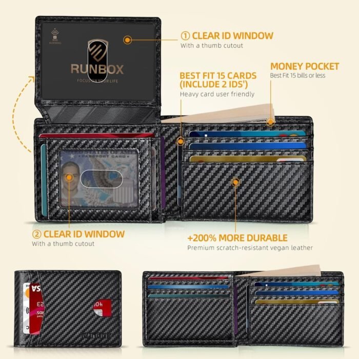 RUNBOX Wallet for Men Slim Rfid Leather 2 ID Window With Gift Box - Image 2