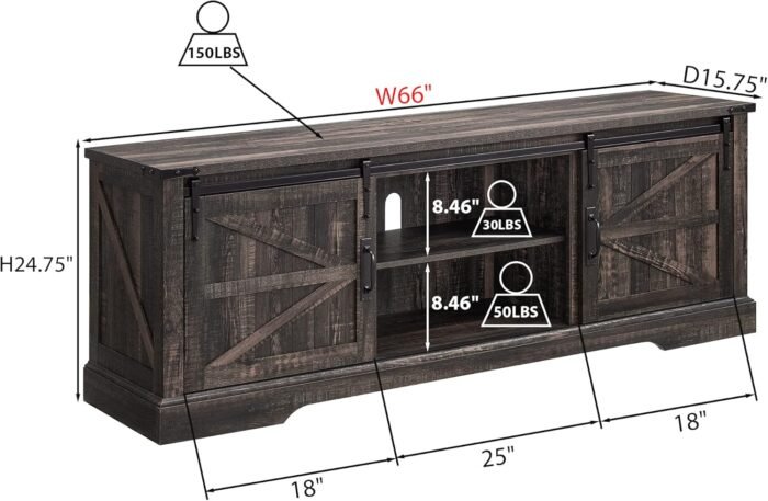 OKD Farmhouse TV Stand for 75 Inch TV with Sliding Barn Door, Rustic Wood Entertainment Center Large Media Console Cabinet Long Television Stands for 70 Inch TVs, Dark Rustic Oak - Image 5