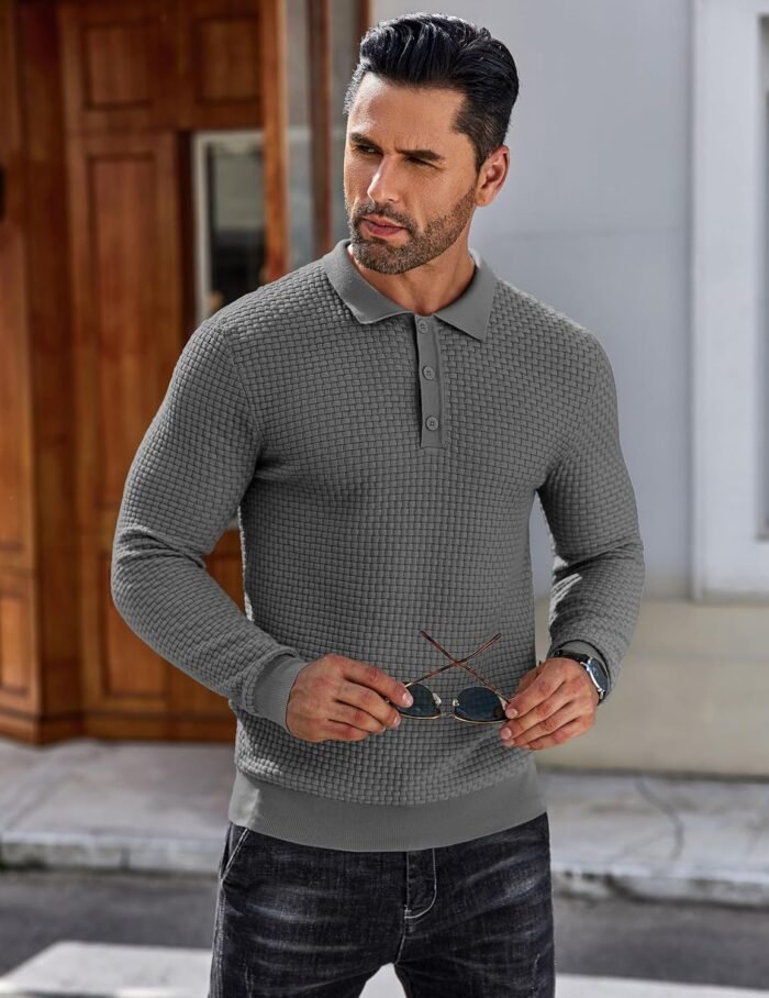 COOFANDY Men's Knit Polo Shirts Long Sleeve Sweater Polo Lightweight Fashion Casual Collared T Shirts - Image 5