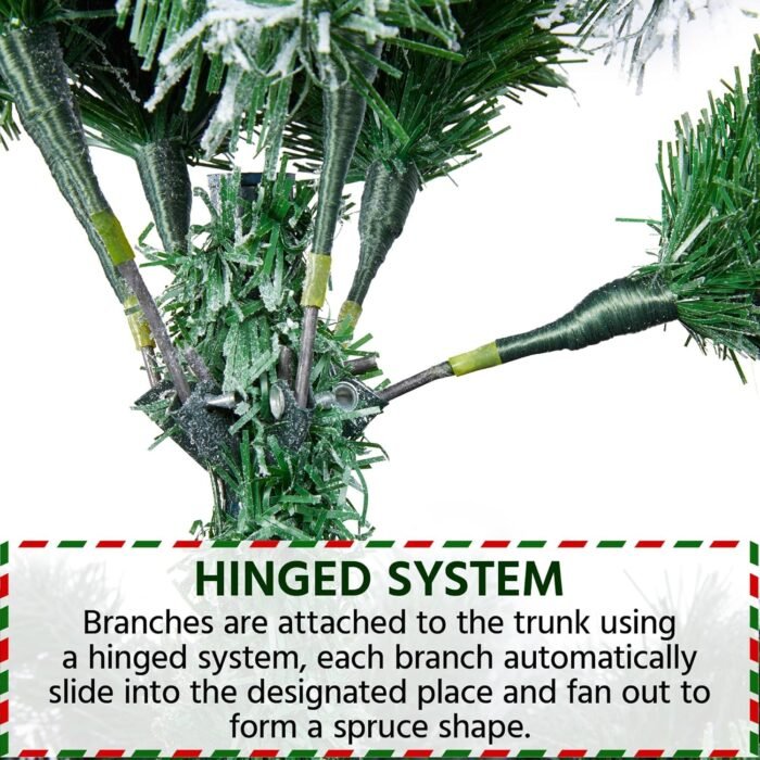 Yaheetech 6ft Pre-lit Artificial Christmas Tree with Incandescent Warm White Lights, Snow Flocked Full Prelighted Xmas Tree W/820 Branch Tips, 250 Incandescent Lights & Foldable Stand, Green & White - Image 8