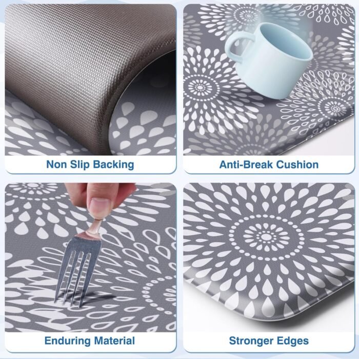 LuxStep Kitchen Mats for Floor,Cushioned Rug Anti-Fatigue Mats for Kitchen Decor Accessories,Waterproof Non-Slip Mats and Rugs Set for Office,Floor,Laundry 17.3"×30"+17.3"×47",Grey - Image 5